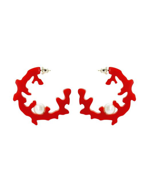 Gissa Bicalho Red Handmade Hoop Coral And Pearl L