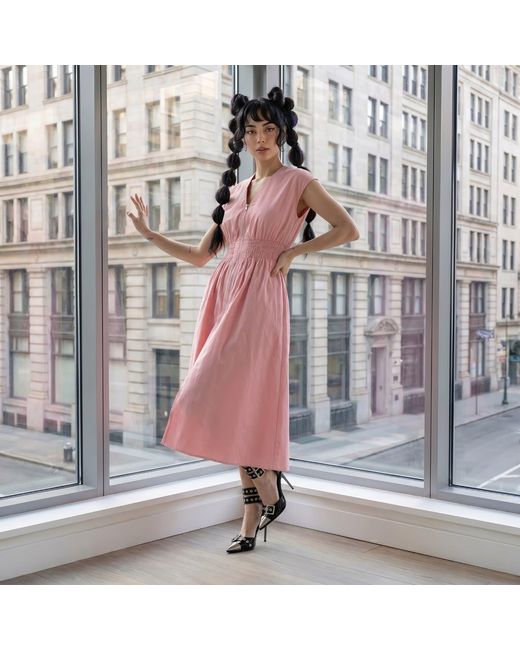 Modenaire Pink Zip Front Midi Dress Refined Silhouette