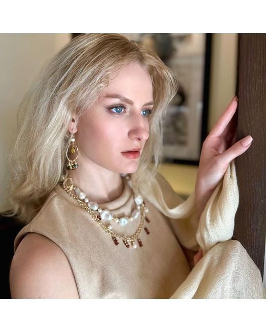 Farra Metallic Garnet Charm Statement Necklace