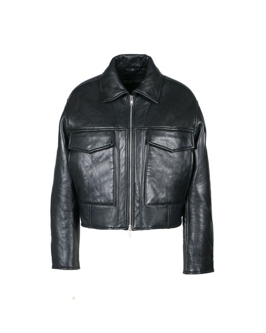 Freaky Nation Black Cropped Leather Jacket Fleece Bonding