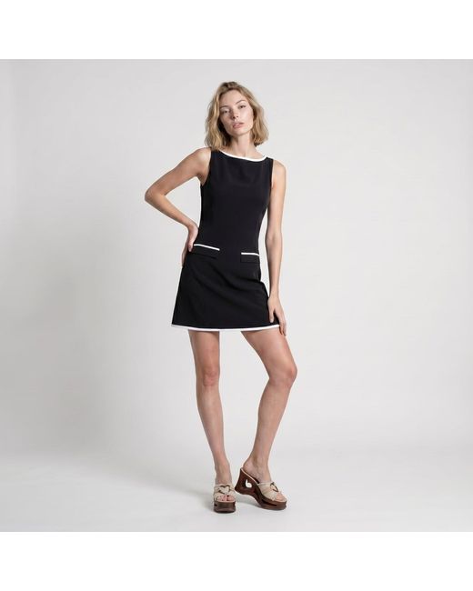 Modenaire Black Contrast Trim Mini Dress Structured Silhouette