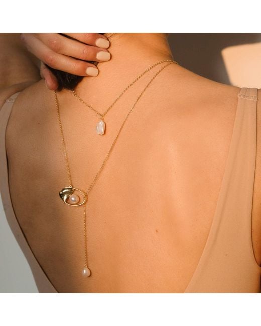 Lait & Lune Metallic Talise Pearl Lariat Necklace