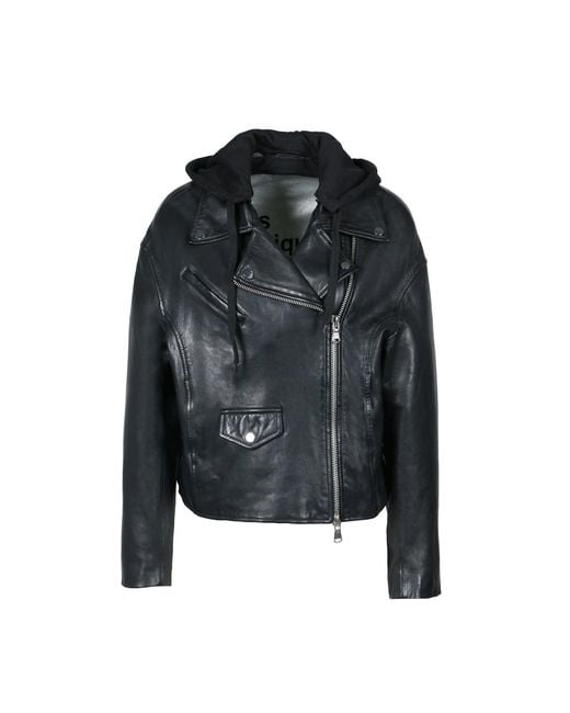 Freaky Nation Black Oversize Leather Jacket With Hood