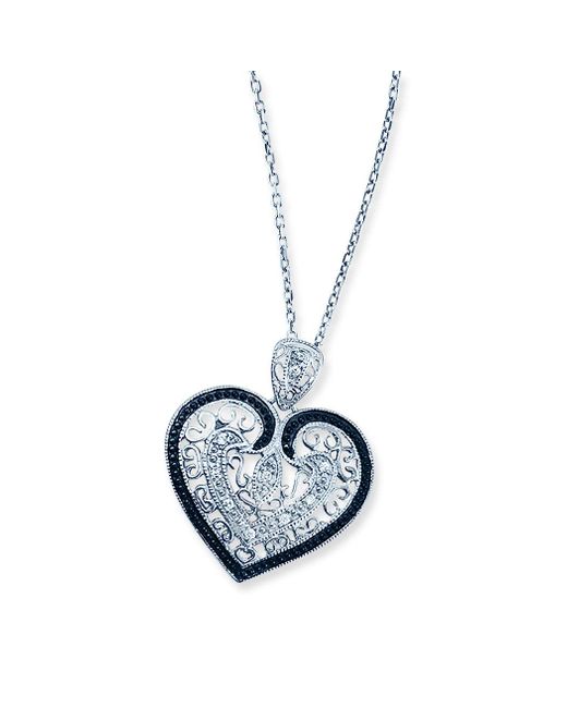 Genevive Jewelry Blue Cubic Zirconia Sterling Silver Rhodium Plated Gold Outlined Antique Lace Heart Shape Drop Pendant