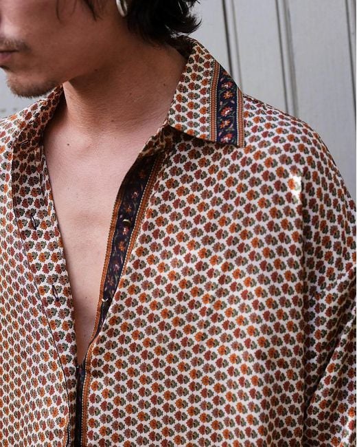 Monzlapur New York Brown Embossed Botanic Short Sleeve Crepe Shirt for men