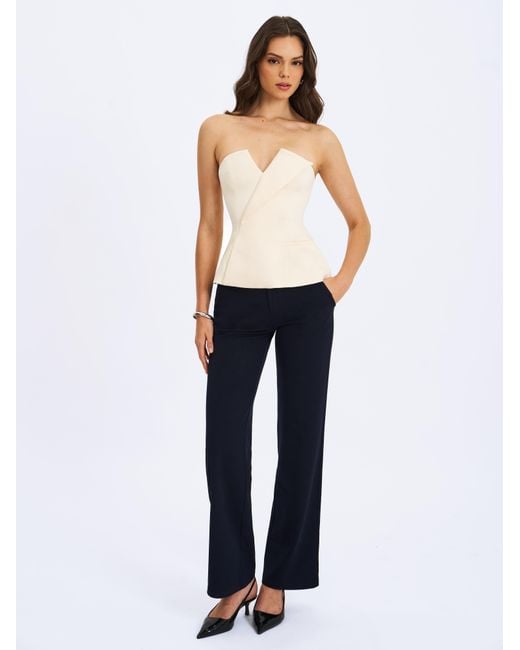 Miss Circle New York White Yani Ivory Asymmetrical Lapel Sleeveless Peplum Top