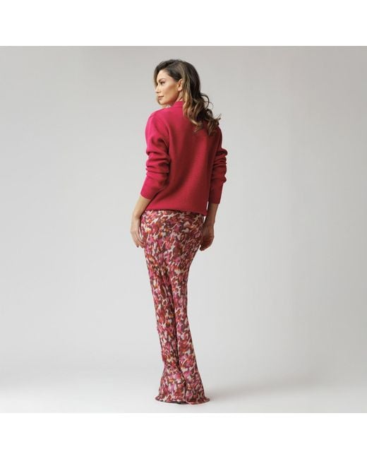 concept A trois Pink Fuchsia Cardigan With V Neckline, Knitted, With Crystal Buttons