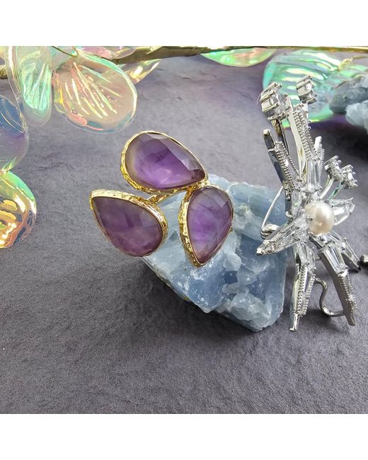Farra Purple Amethyst Setting Adjustable Ring
