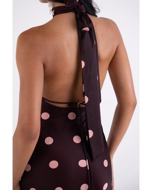 Amy Lynn Purple Baia Burgundy Polka Dot Halterneck Maxi Dress
