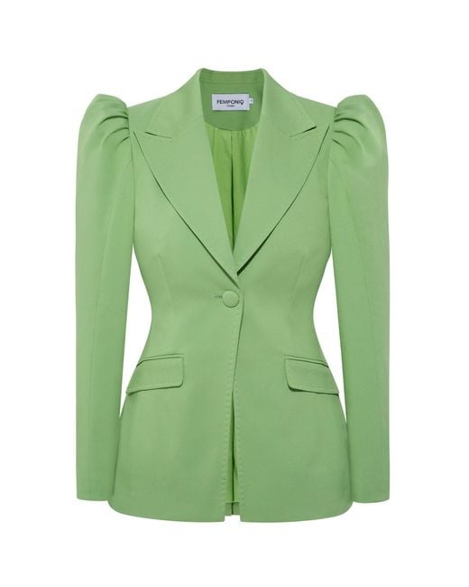 Femponiq Green Puff-Shoulder Tailored Blazer