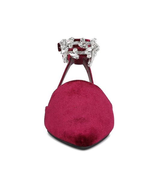 Rag & Co Red Salome Embellished Ankle Strap Velvet Mules