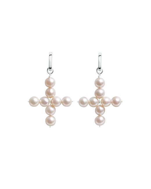 Ora Pearls Metallic Aelia Cross Pearl Hoop Earrings