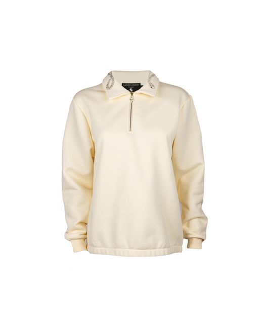 Laines London Natural Neutrals Laines Couture Cream Quarter Zip Sweatshirt With Embellished Crystal & Pearl Snake