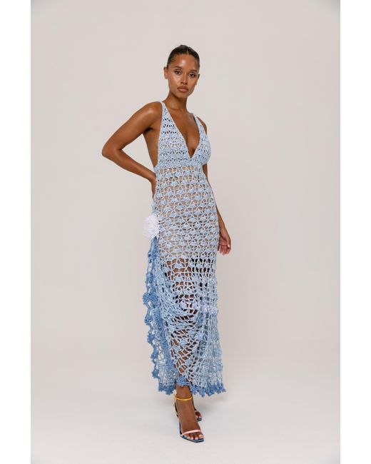 Andreeva Blue Metallic Iris Handmade Crochet Dress
