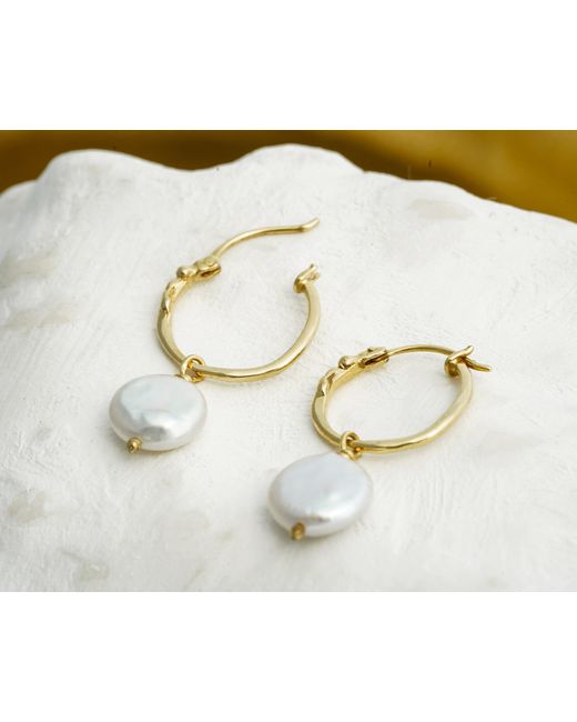Isla Silver Metallic Pearl Hoop Earrings