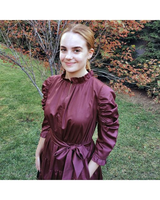 Lalipop Design Purple Cotton Poplin Burgundy Midi Dress