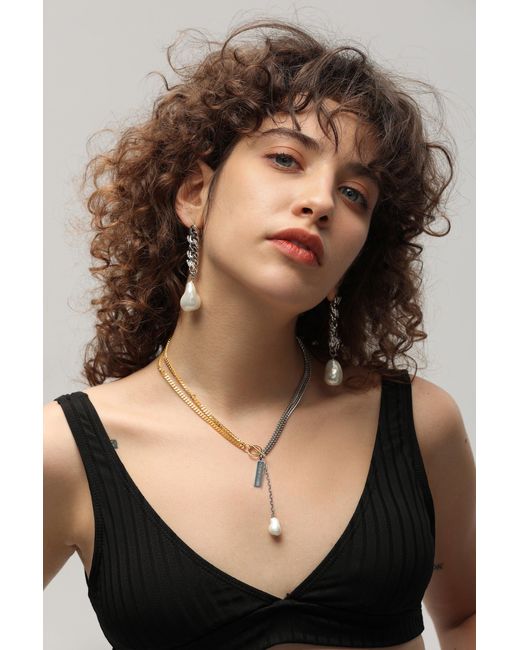 Classicharms Metallic Two Tone Chain Baroque Pearl Necklace