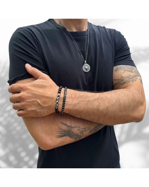 Ebru Jewelry Black Tibetan Agate Beaded Bracelet for men