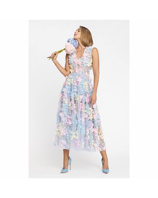MATSOUR'I Blue Dress Hortensia With Detachable Sleeves Midi