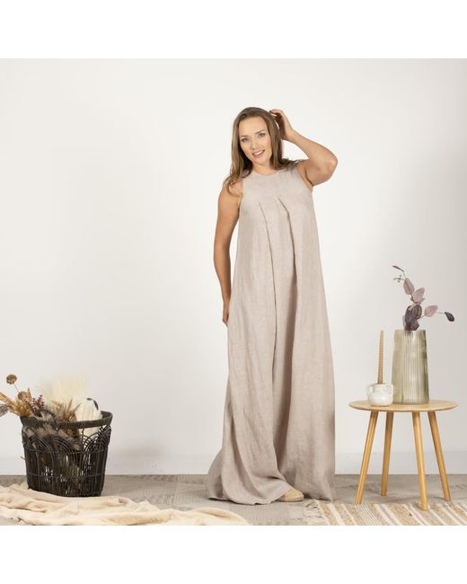 Nikka Place Natural Neutrals Sleeveless Maxi Linen Maternity Dress With Pockets