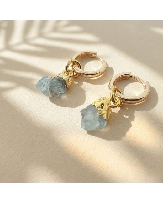 Harfi Metallic Raw Aquamarine March Birthstone Plated Huggies