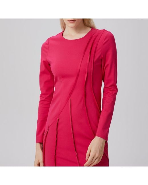 Smart and Joy Red Asymmetric Structural Lines Dress