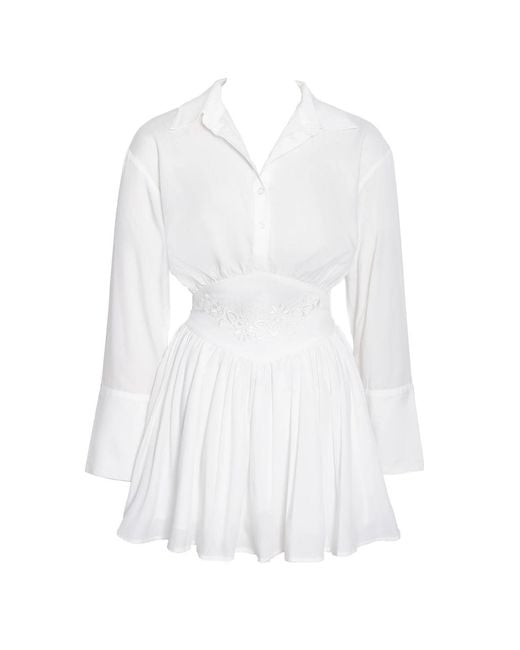 Miss Circle New York White Jamila Shirt Mini Dress With Embroidered Waist Detail