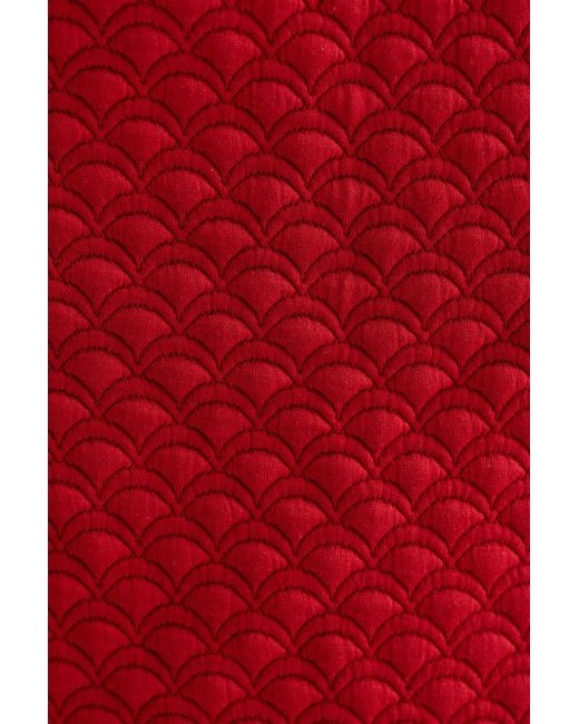 Louche Red Flory Scallop Quilt Wide Leg Trouser