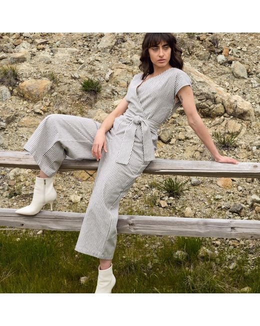Italia A Collection Gray French Stripe Zero Waste Jumpsuit