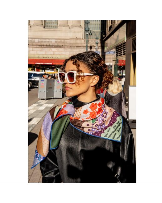 Jessie Zhao New York Green Rose Double Sided Wool Silk Scarf Of Floral Mountain