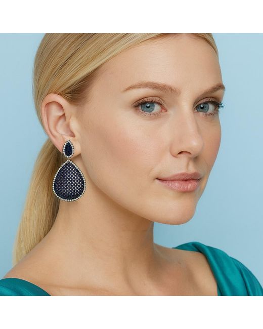 Michael Nash Jewelry Blue Angela Sapphire And Diamond Cubic Zirconium Pierced Earrings