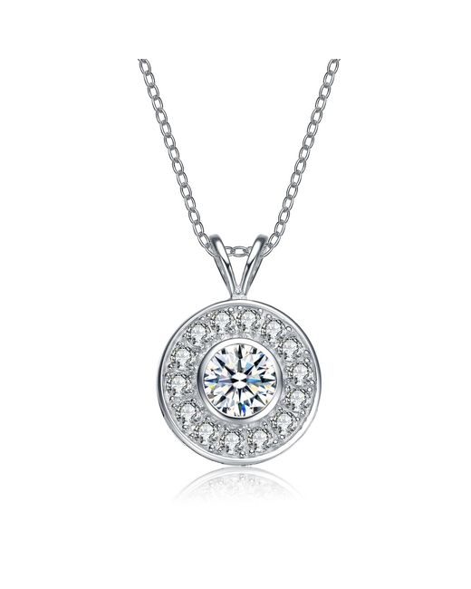 Genevive Jewelry Metallic Cubic Zirconia Ss Plated Round Bezel Pendant