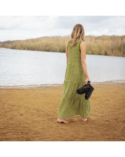 Cara & The Sky Green Paula Gingham Summer Cotton Knitted Midi Dress