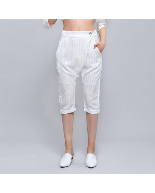 Smart and Joy Natural Satin Trim Capri Tailored Pants