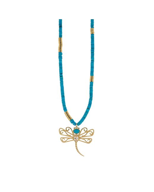 Ebru Jewelry Metallic Beaded Spiritual Dragonfly Pendant Necklace