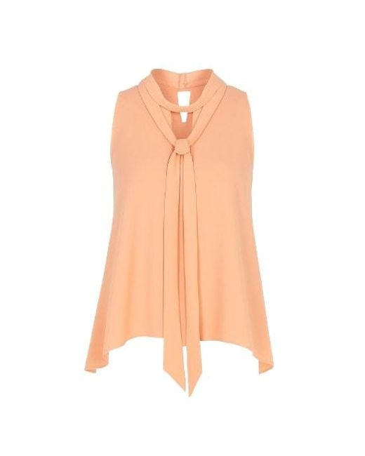 Conquista Pink Chic Apricot Draped Neckline Sleeveless Blouse