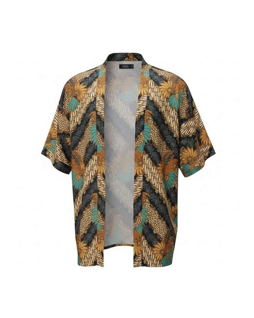 ORIGIN OF HEARTS Green Neutrals Nassau Resort Satin Kimono Shirt for men
