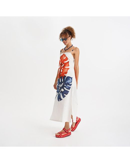 Lalipop Design White Stylised Floral Print Cotton Dress