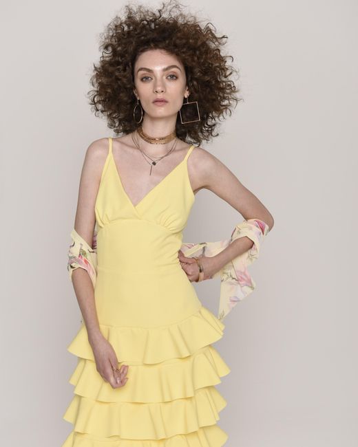 NEVA Yellow Calissa Elegant Midi Dress