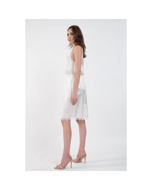 IZABELA MANDOIU White Neutrals Pure Silk Skirt With Floral Lace