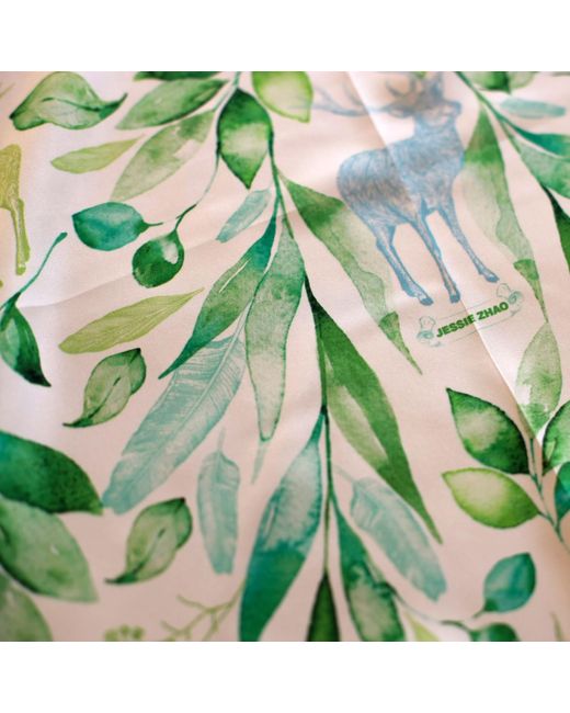 Jessie Zhao New York Green Double Sided Silk Scarf Of The Color Of Breeze