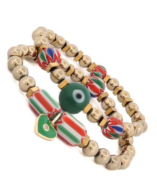 Ebru Jewelry Metallic African & Beaded Heart Charm Bracelet Set