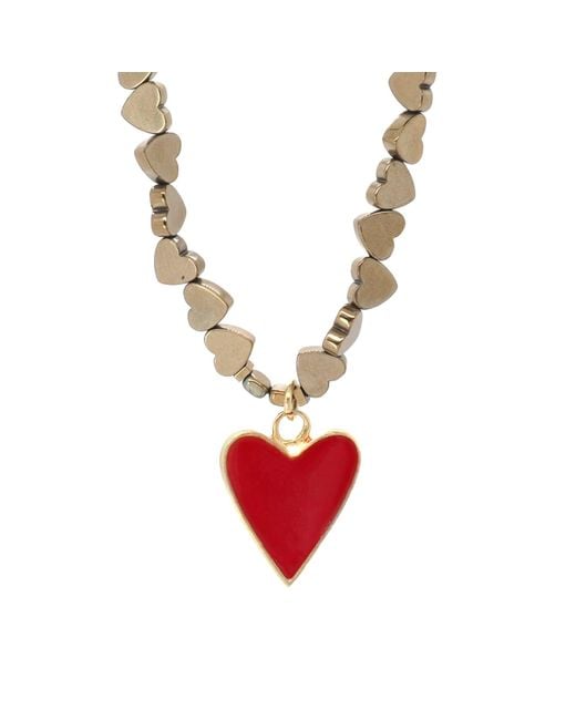 Ebru Jewelry Metallic Heart Pendant Hematite Stone Heart Shape Chain Necklace