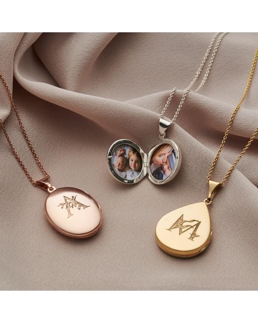 Posh Totty Designs Metallic Yellow Gold Plated Floral Engraved Initial Droplet Locket Necklace