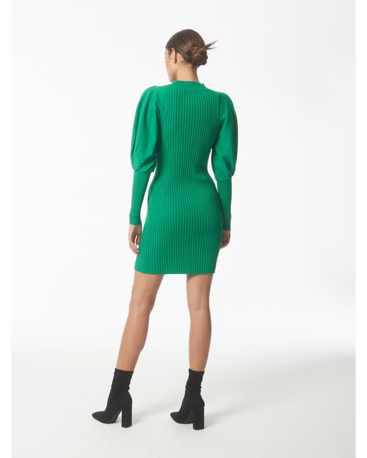 Sour Figs Green Funnel Neck Puff Sleeve Jumper Dress