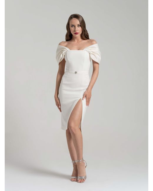 Tia Dorraine White Mirage Crystal Ornament Midi Dress, Pearl