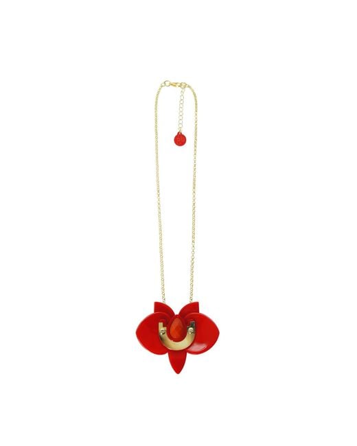 Gissa Bicalho Red Acrylic Handmade Necklace Orchid Pendant