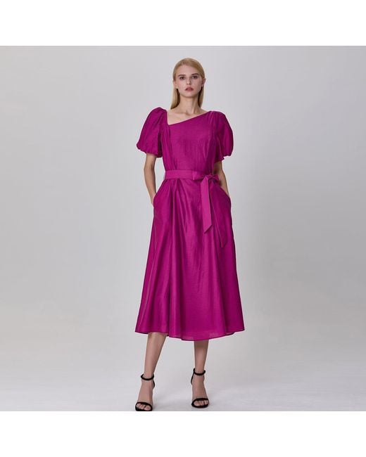 Smart and Joy Pink Fit-And-Flare Asymmetric Collar Dress