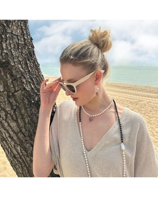 Farra Metallic Freshwater Pearls With Removable Strawberry Pendant Necklace
