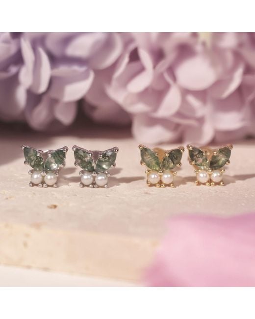 Azura Jewelry New York Green Monarch Butterfly Moss Agate Earrings Vermeil